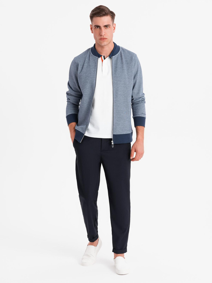 Bluza męska bomberka z dzianiny pique – granatowa V2 OM-SSZP-0238