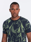 Men's full-print t-shirt in contrasting leaves - navy blue V5 OM-TSFP-0180