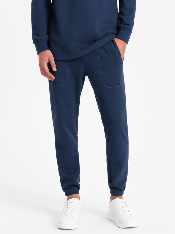 Komplet męski dresowy bluza z kołnierzem polo + spodnie - granatowy V5 Z71
