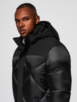 Men's quilted jacket with high zipped hood - black V1 OM-JAHP-0238