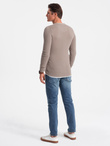Men's cotton sweater with round neckline - cold beige V9 OM-SWSW-0103