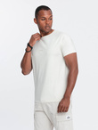 Men's cotton T-shirt with delicate embroidery - cream V2 OM-TSCT-0170