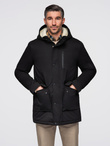 Men's long parka jacket with sheepskin - black V4 OM-JAPJ-0316