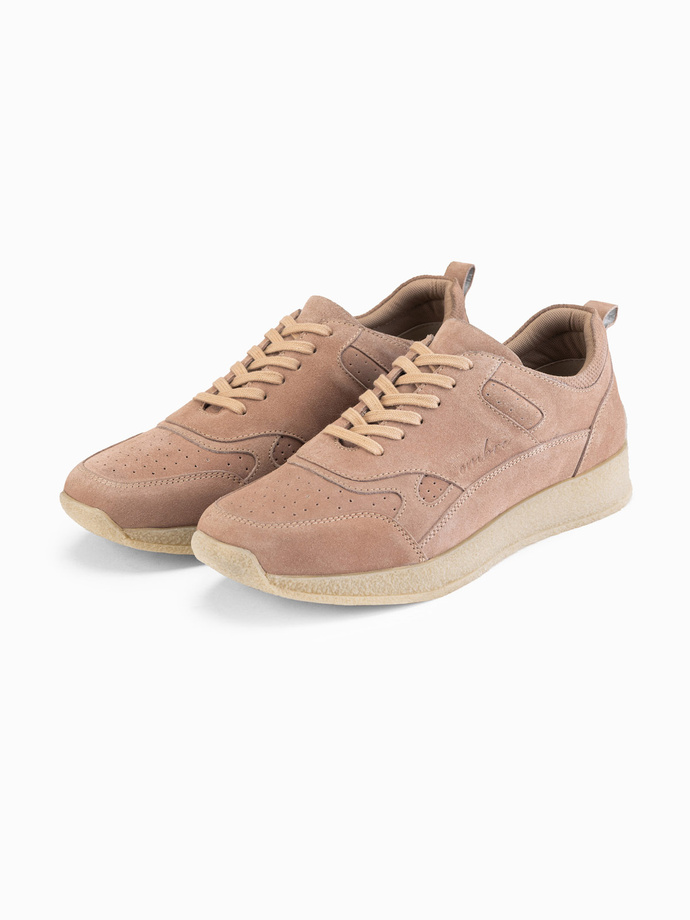 Men's lightweight suede sports style sneakers - beige V3 OM-FOSL-0205