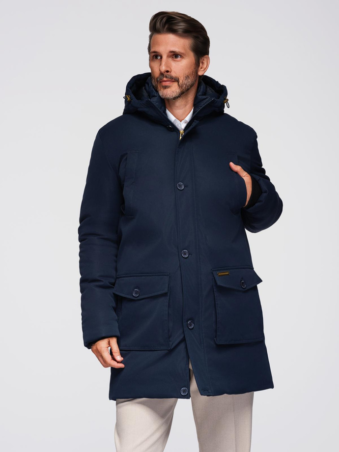 Men's quilted jacket with jacket cut - black V3 OM-JALP-0188