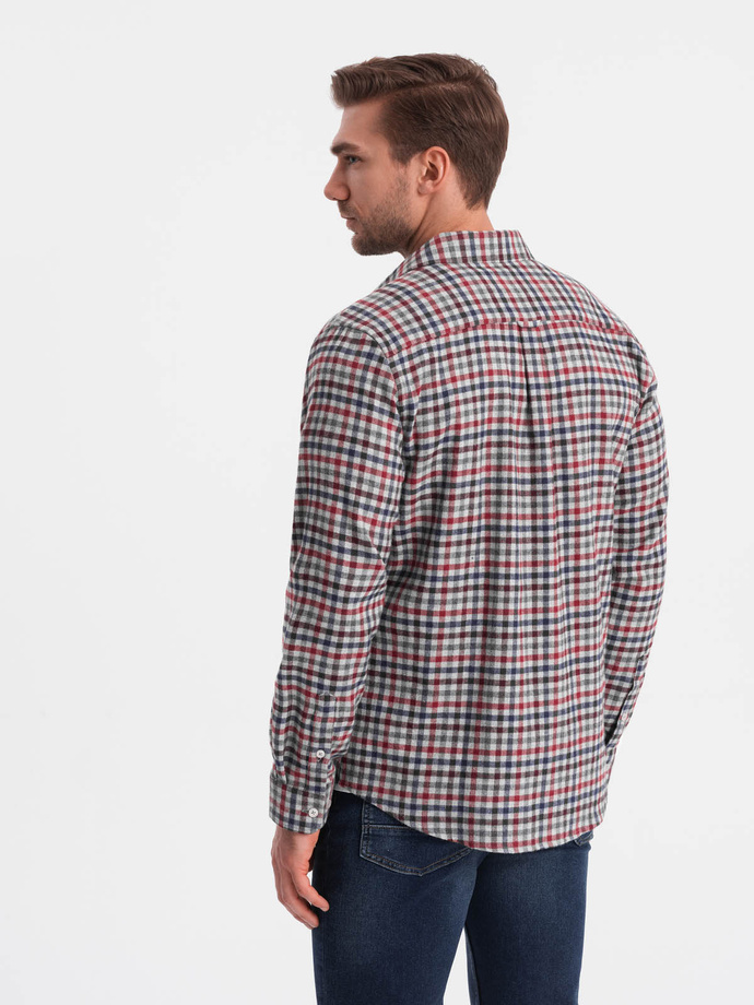 Men's checkered flannel shirt - navy blue and red V3 OM-SHCS-0150