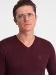 Elegant men's sweater with a v-neck - maroon V13 OM-SWBS-0107
