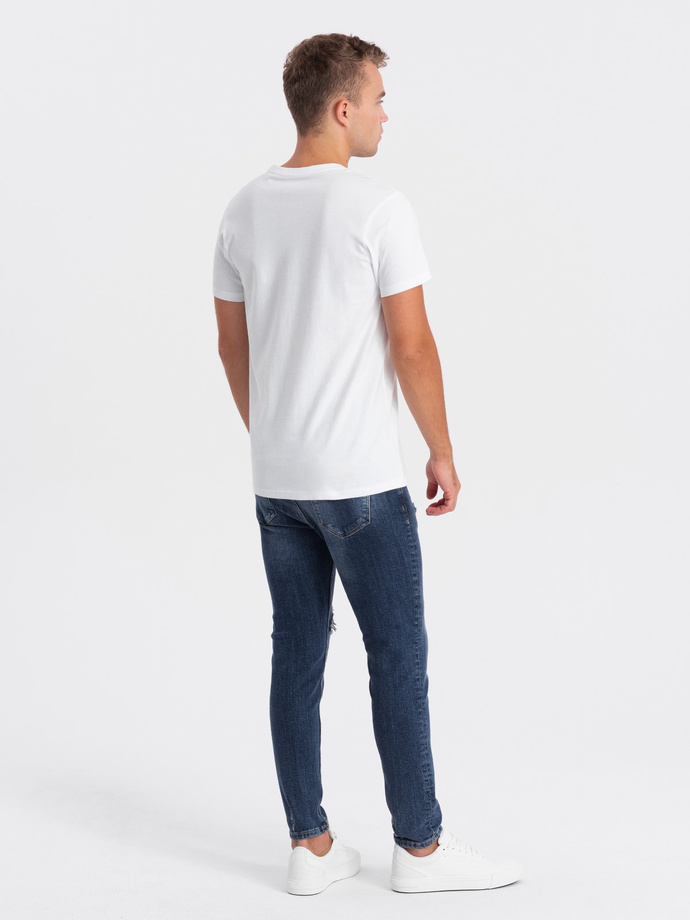 T-shirt męski bawełniany z nadrukiem na klatce piersiowej - biały V3 OM-TSPT-0167