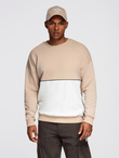 Bluza męska OVERSIZE z kontrastowym łączeniem kolorów - beżowa V2 OM-SSNZ-0130