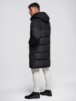 Men's long quilted winter jacket with hood - black V1 OM-JALJ-0309