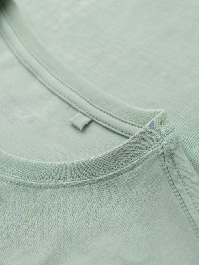 Bawełniany t-shirt męski z zieloną naszywką na piersi – miętowy V4 OM-TSCT-0151