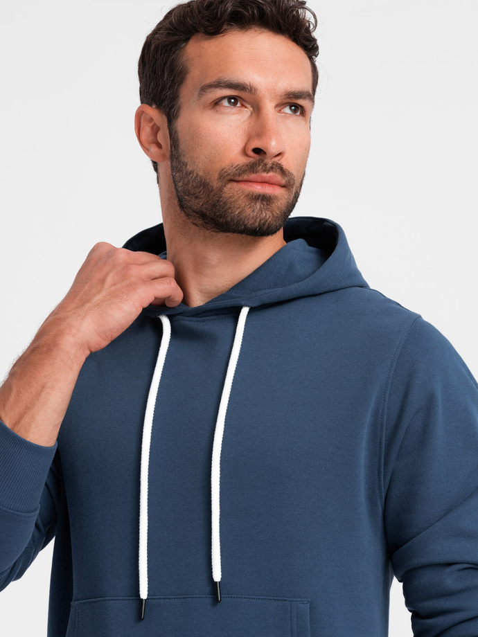 Męski dresowy komplet bluza kangurka + szorty – ciemnoniebieski V4 Z75