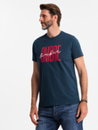 Men's cotton t-shirt with double logo - navy blue V3 OM-TSPT-0210 