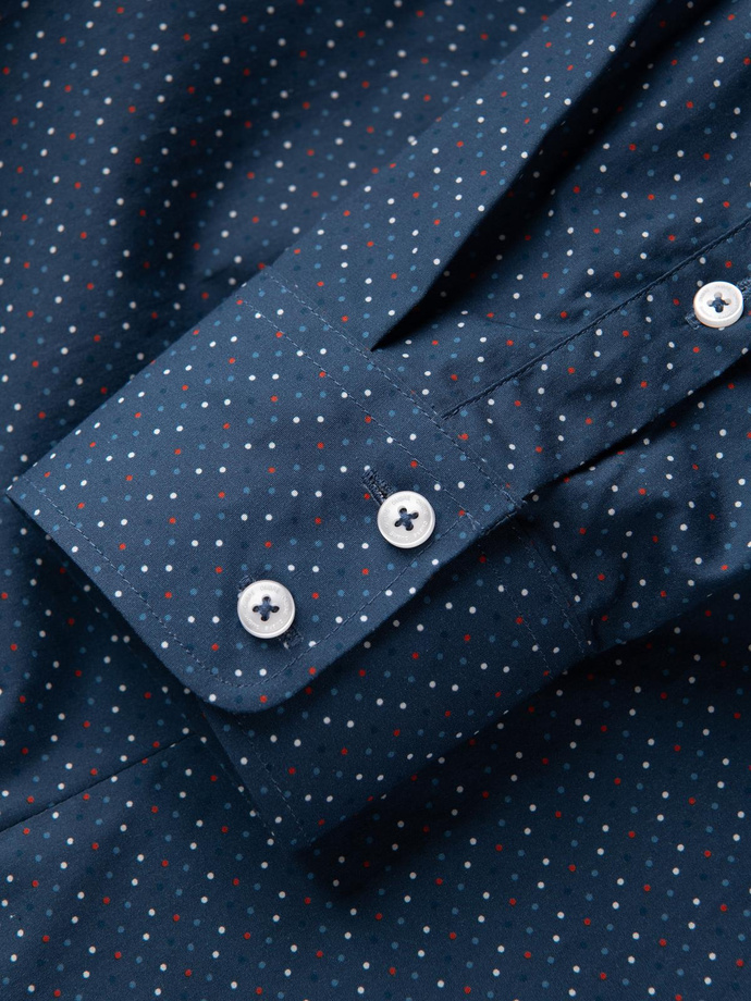 Bawełniana koszula męska we wzory SLIM FIT - niebieska V4 OM-SHCS-0151