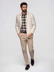 Men's REGULAR cut blazer with linen - cream V1 OM-BLZB-0128
