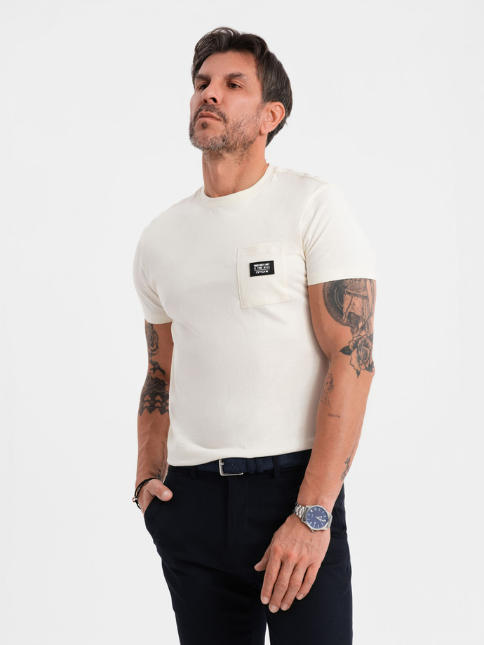 Men's casual t-shirt with pocket patch - cream V8 OM-TSCT-0109