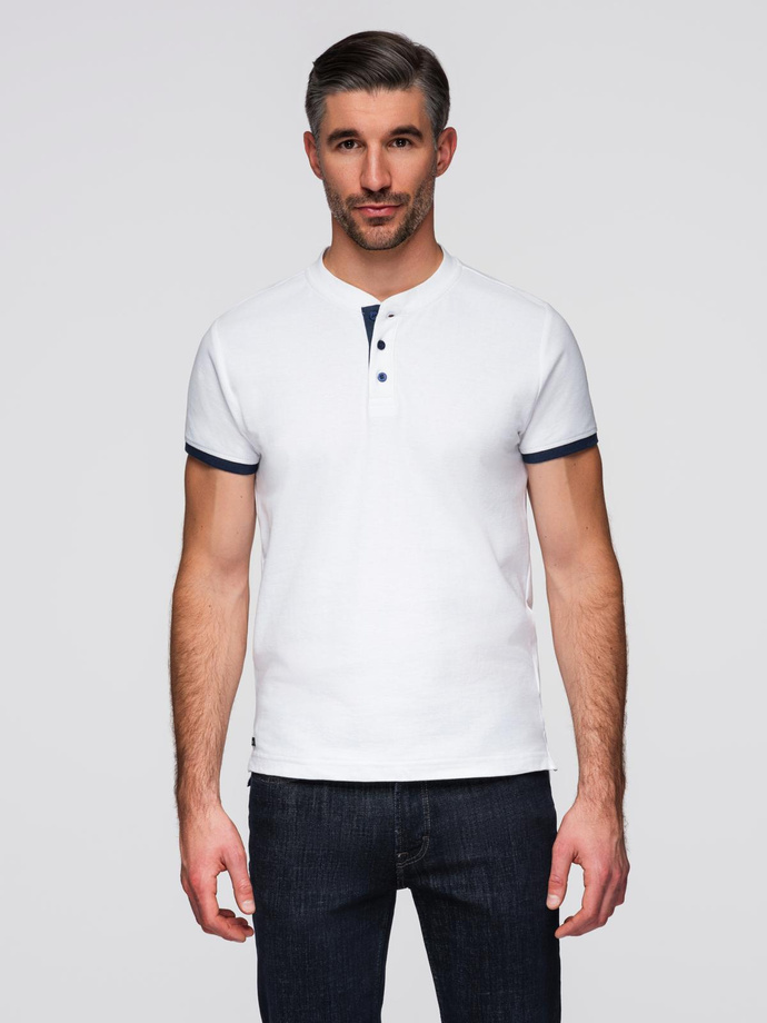 Koszulka męska polo bez kołnierzyka - biała V1 OM-TSCT-0156