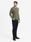 Dzianinowy męski sweter w strukturalne kropki – oliwkowy V2 OM-SWSW-0118 