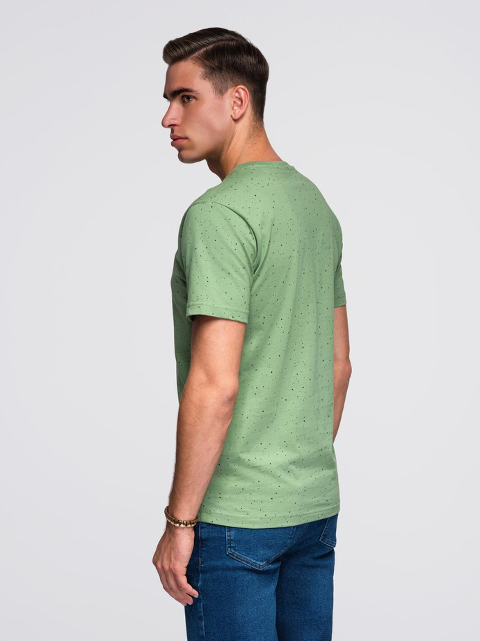 Męski bawełniany t-shirt z nadrukiem i okrągłym dekoltem – zielony V4 OM-TSFP-0186