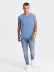 BASIC men's classic cotton T-shirt with a crew neckline - blue V5 OM-TSBS-0145