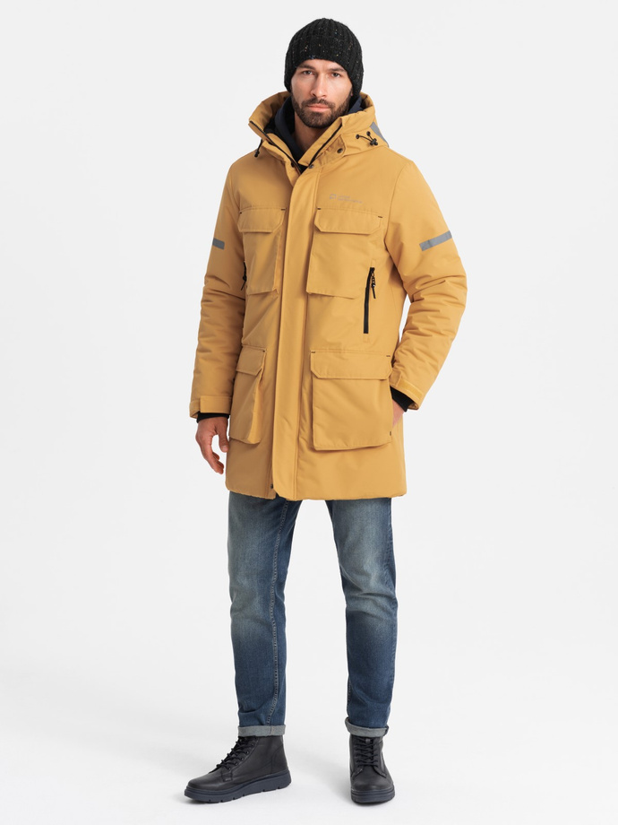 Men's long insulated jacket with reflective elements - yellow V2 OM-JALJ-0169