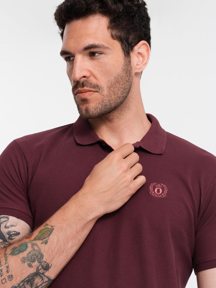 Men's BASIC single-color pique knit polo shirt - maroon V10 OM-POBS-0100
