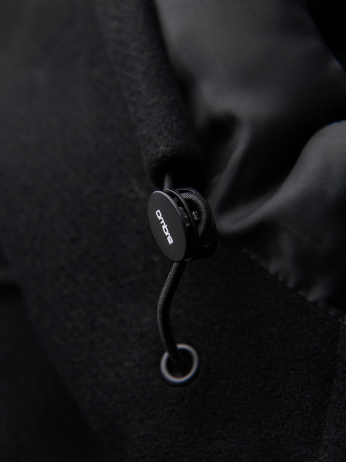 Men's insulated coat with hood and concealed zipper - black V1 OM-COWC-0110
