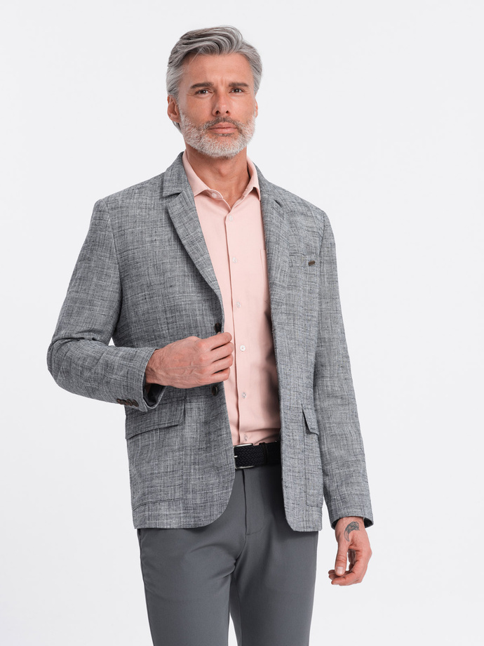Men's REGULAR cut jacket with linen - graphite V5 OM-BLZB-0128
