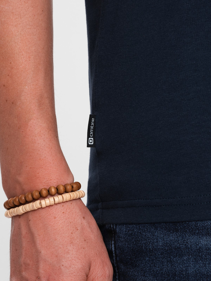 Men's V-NECK T-shirt with elastane - navy blue V2 OM-TSCT-0106