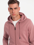 Rozpinana bluza męska dresowa BASIC – ciemnoróżowa V4 OM-SSBZ-0160