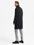 Men's long single-breasted coat with collar and undercoat - black V1 OM-COWC-0106