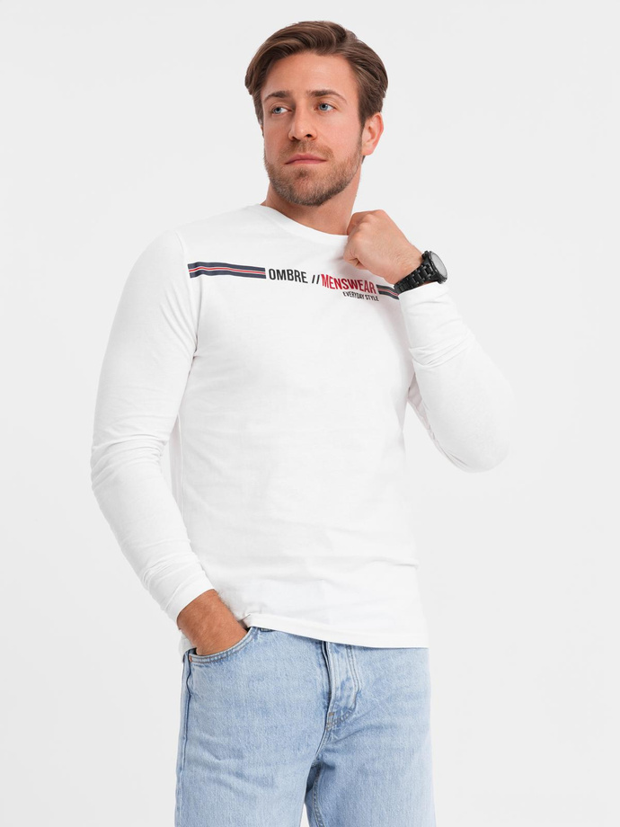 Longsleeve męski z nadrukiem - biały 2 OM-LSPT-0119