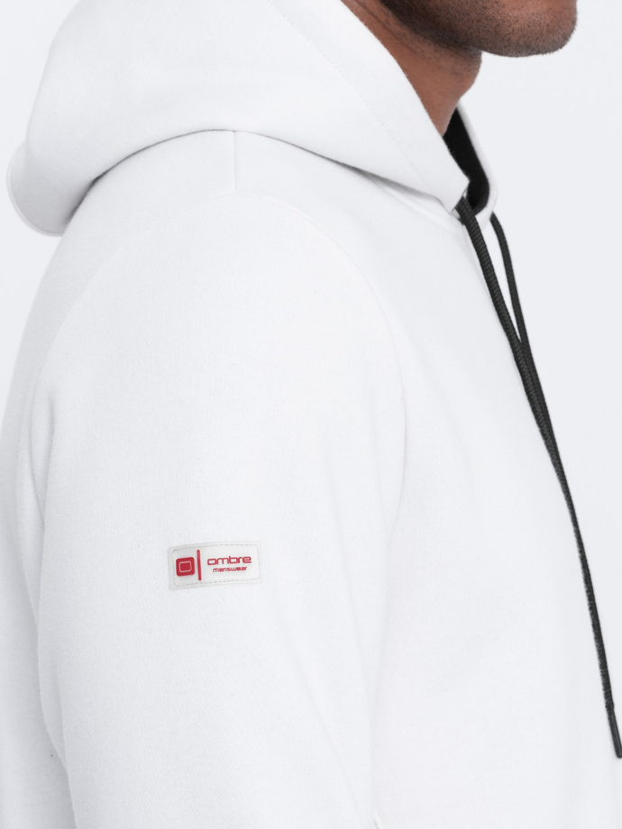 Bluza męska z kapturem z kieszenią na zamek - biała V3 OM-SSNZ-22FW-006