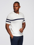 Men's soft knit polo shirt with contrasting stripes - white V1 OM-POSS-0118