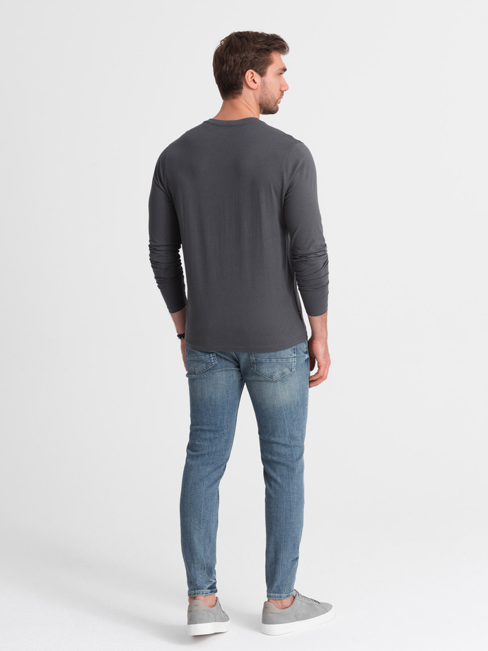 Longsleeve męski bez nadruku z dekoltem w serek - grafitowy V4 OM-LSBL-0108