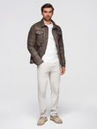 Men's quilted jacket in shirt cut - khaki V3 OM-JALP-0215