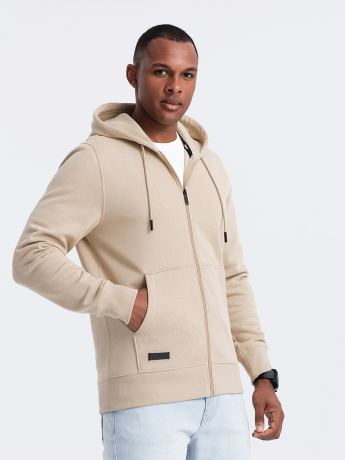 Rozpinana męska bluza dresowa BASIC – beżowa V6 OM-SSBZ-0160