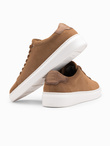 Klasyczne męskie buty sneakersy z miękkiego zamszu – jasnobrązowe V1 OM-FOCS-0163