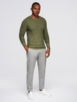 Strukturalny sweter męski z okrągłym dekoltem  – oliwkowy V1 OM-SWSW-0181