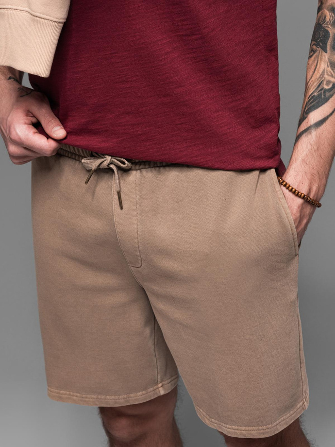 RELAXED FIT men's athleisure style short sweat shorts - light brown V2 OM-SRWS-0122