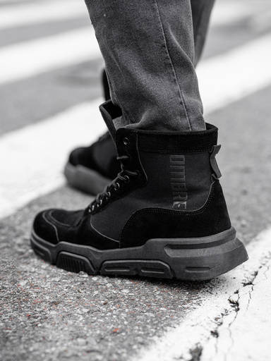 Męskie buty sneakersy za kostkę z rzeźbioną podeszwą – czarne V1 T392
