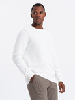Sweter męski RELAXED FIT z dzianiny o diamentowym splocie – złamana biel V1 OM-SWSW-0110