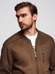 Men's imitation leather jacket with ribbed hem - dark brown V1 OM-JAFL-0109