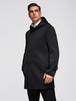 Men's insulated coat with hood and concealed zipper - black V1 OM-COWC-0110