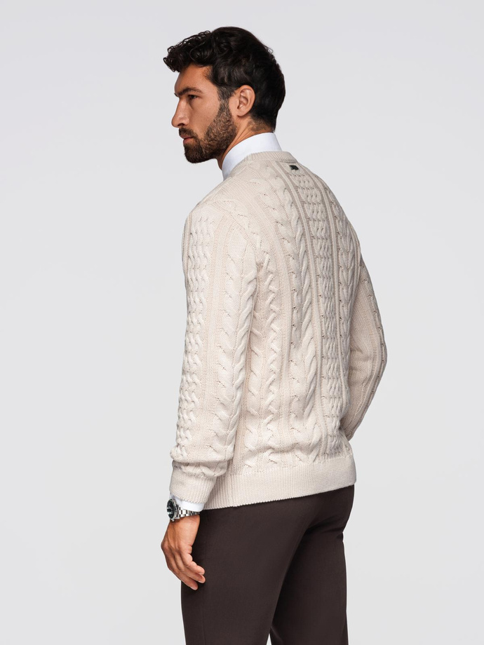 Elegancki sweter męski z ciekawym splotem – ecru V1 OM-SWSW-0173