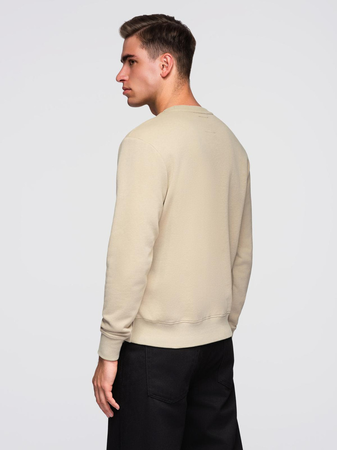 Men's non-stretch sweatshirt with patch - beige V3 B1713