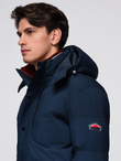 Men's winter jacket with detachable hood made of waterproof material - navy blue V1 OM-JAHP-0306