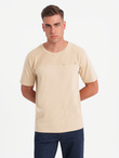 T-shirt męski LOOSE FIT z kieszonką – beżowy V1 OM-TSCT-0171 