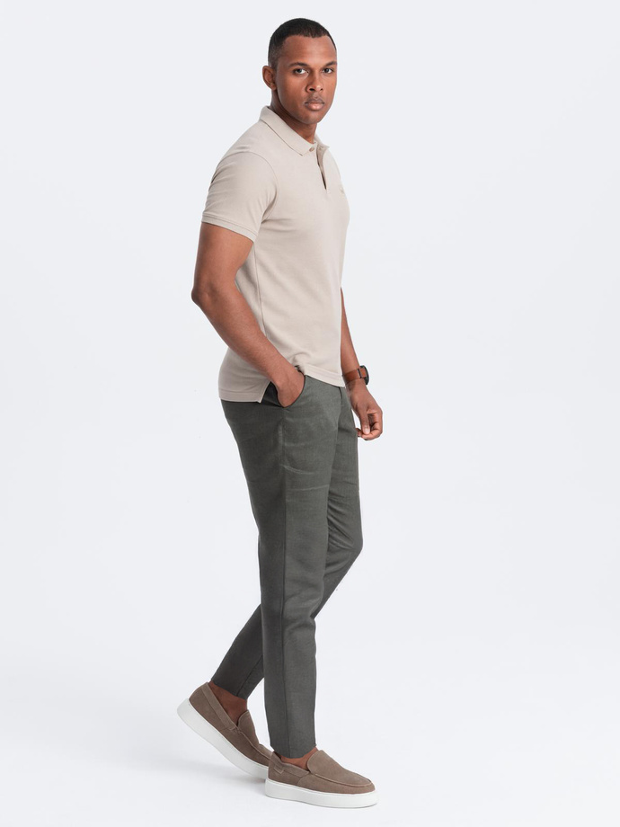 BASIC men's single color pique knit polo shirt - dark beige V5 OM-POBS-0100