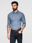 Men's SLIM FIT shirt in decorative fabric with pocket - blue OM-SHCS-0174